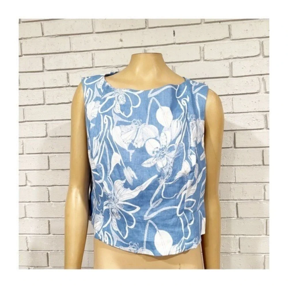 Reformation Grace Blue White Floral Linen Two‎ Piece Set | Size 12